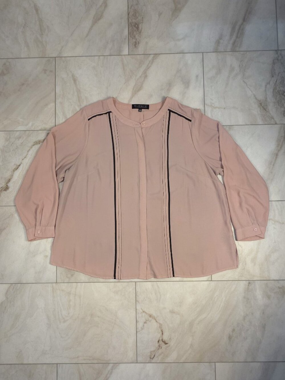 Eloquii Blush Pink Long Sleeve Blouse Size 20 Contrast Trim Relaxed Fit